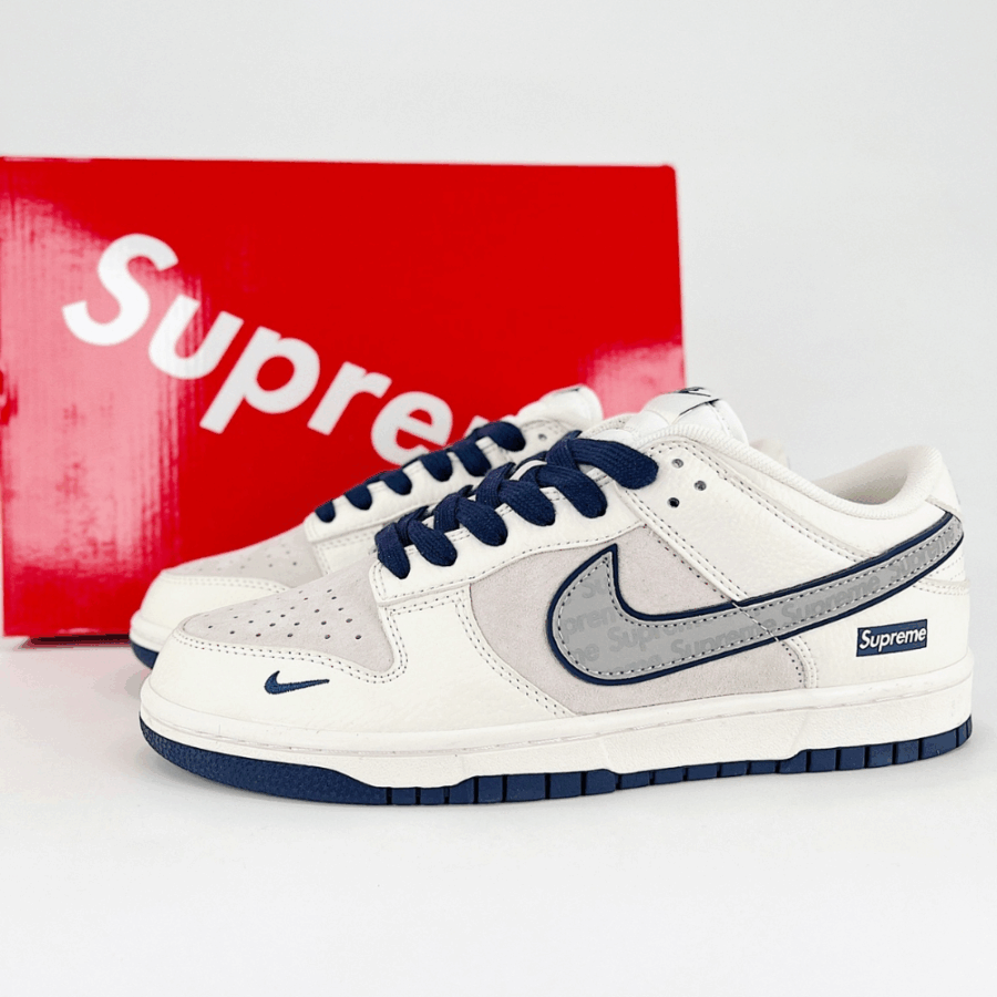 Nike SB Dunk Low X Supreme Casual Boots White Dark Blue - Image 7