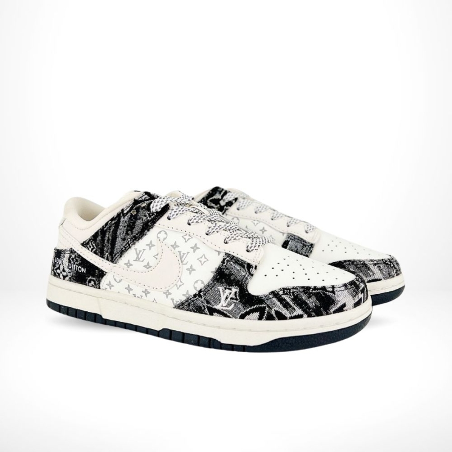 Nike SB Dunk Low X Lousi Vuitton Monogram Denim White Black - Image 2