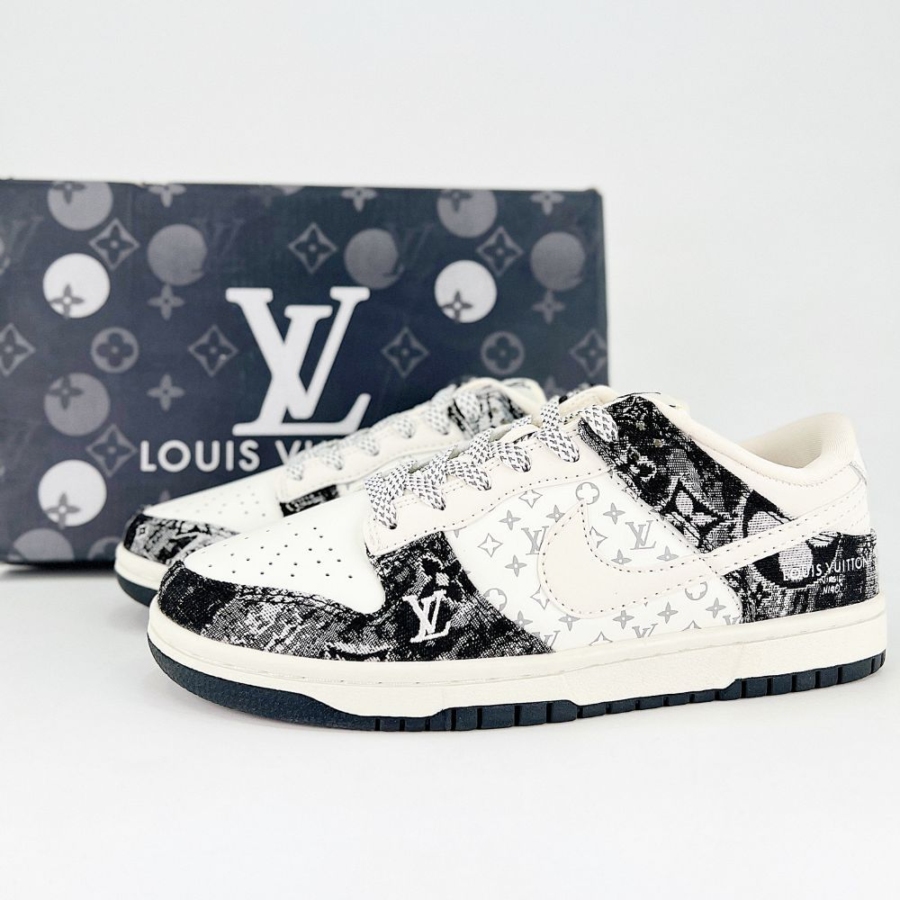 Nike SB Dunk Low X Lousi Vuitton Monogram Denim White Black - Image 7