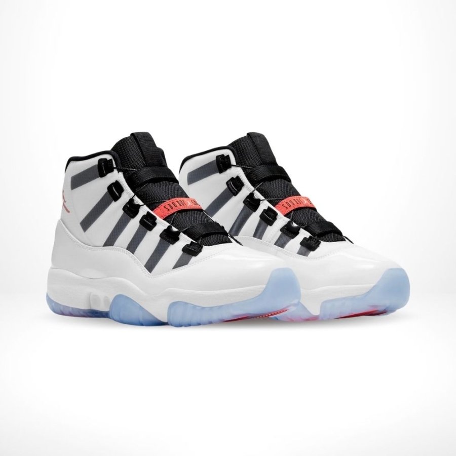 Angled front view of a full pair of Air Jordan 11
