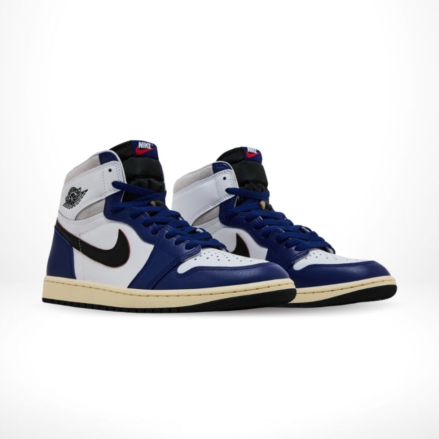 Angled front view of a full pair of Air Jordan 1