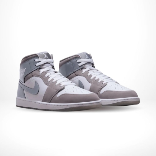 Angled front view of a full pair of Air Jordan 1