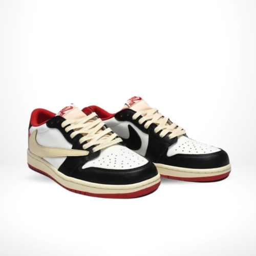 Angled front view of a full pair of Air Jordan 1