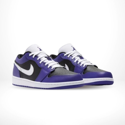Angled front view of a full pair of Air Jordan 1