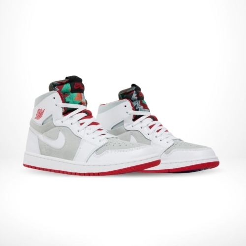 Angled front view of a full pair of Air Jordan 1