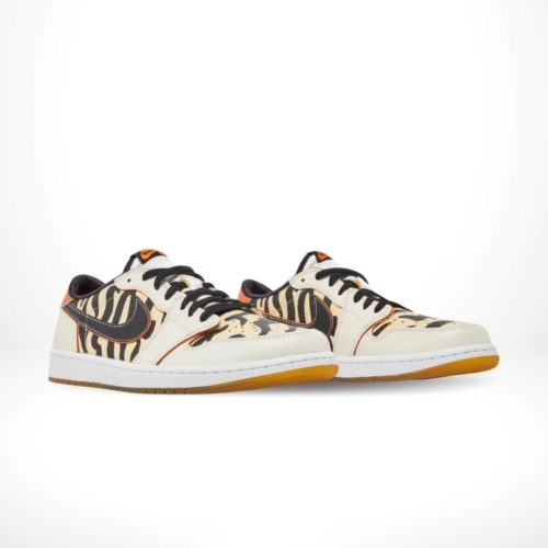 Angled front view of a full pair of Air Jordan 1