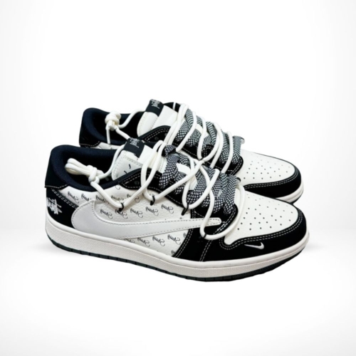 Angled front view of a full pair of Air Jordan 1