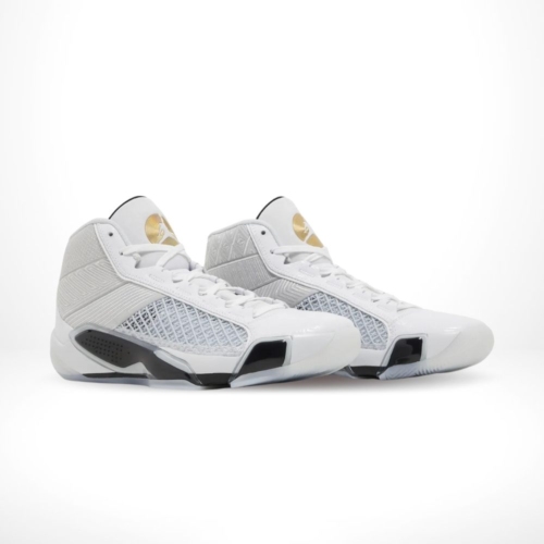 Angled front view of a full pair of Air Jordan 38