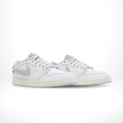 Angled front view of a full pair of Air Jordan 1