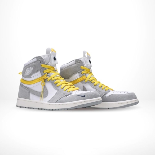 Angled front view of a full pair of Air Jordan 1