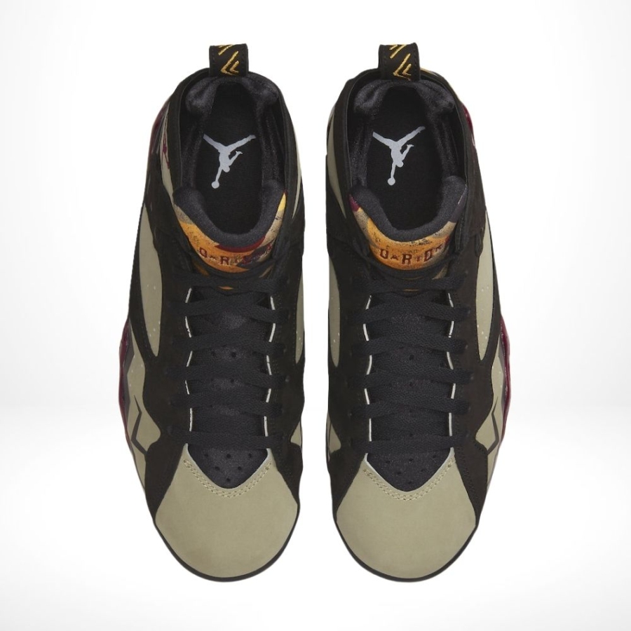Angled front view of a full pair of Air Jordan 7