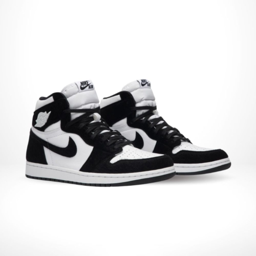 Angled front view of a full pair of Air Jordan 1