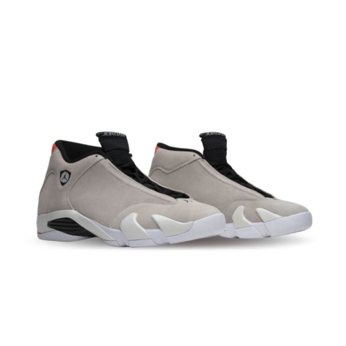 Angled front view of a full pair of Air Jordan 14