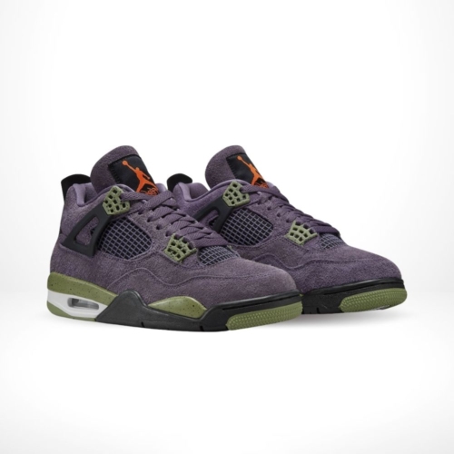 Angled front view of a full pair of Air Jordan 4