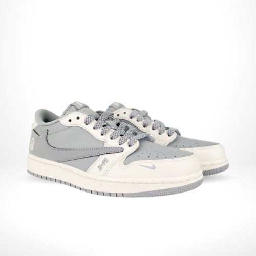 Angled front view of a full pair of Air Jordan 1