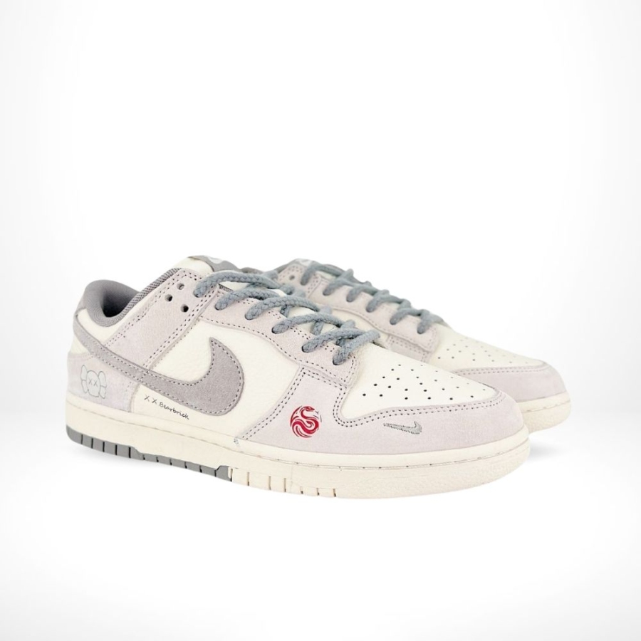 Angled front view of a full pair of Nike SB Dunk Low