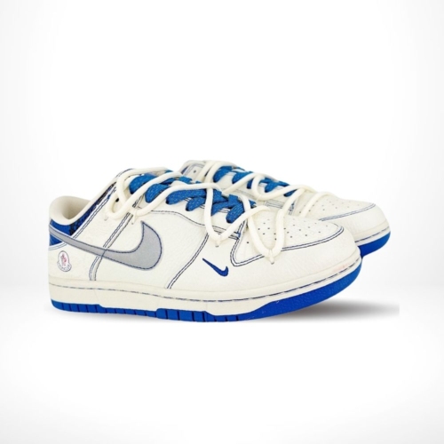 Angled front view of a full pair of Nike Dunk Low