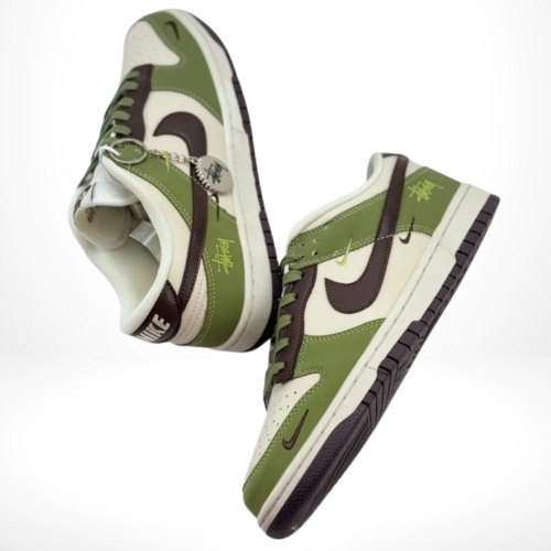 Angled front view of a full pair of Nike Dunk Low