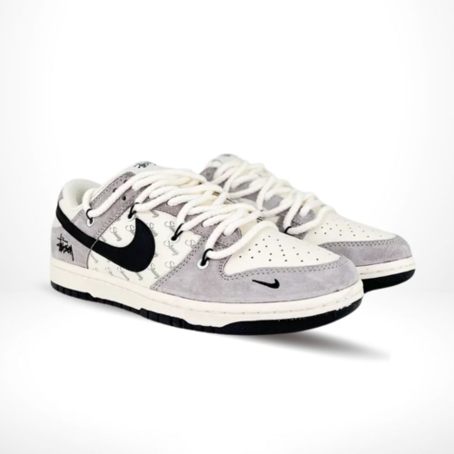 Angled front view of a full pair of Nike Dunk Low