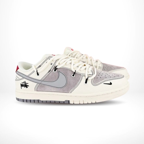 Angled front view of a full pair of Nike Dunk Low