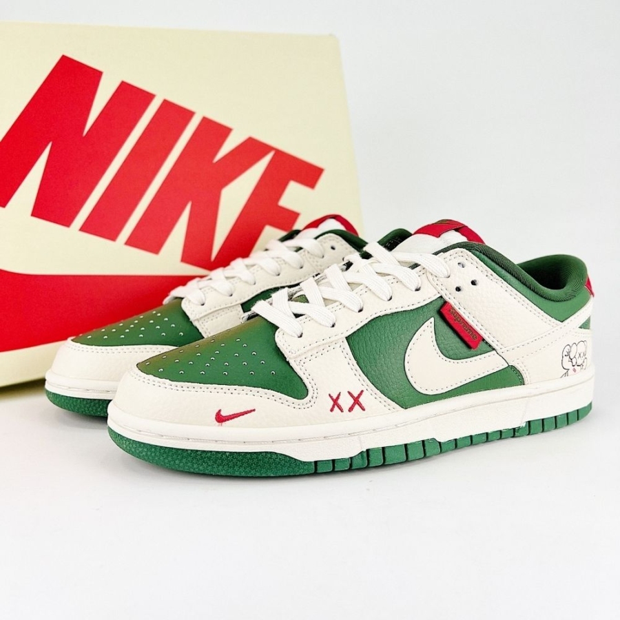 Nike SB Dunk Low X Supreme White Pink Green - Image 7