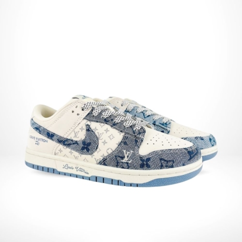 Angled front view of a full pair of Nike SB Dunk Low