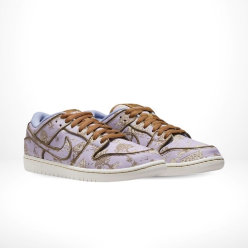 Angled front view of a full pair of Nike SB Dunk Low