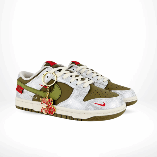 Angled front view of a full pair of Nike SB Dunk Low