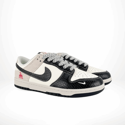 Angled front view of a full pair of Nike SB Dunk Low