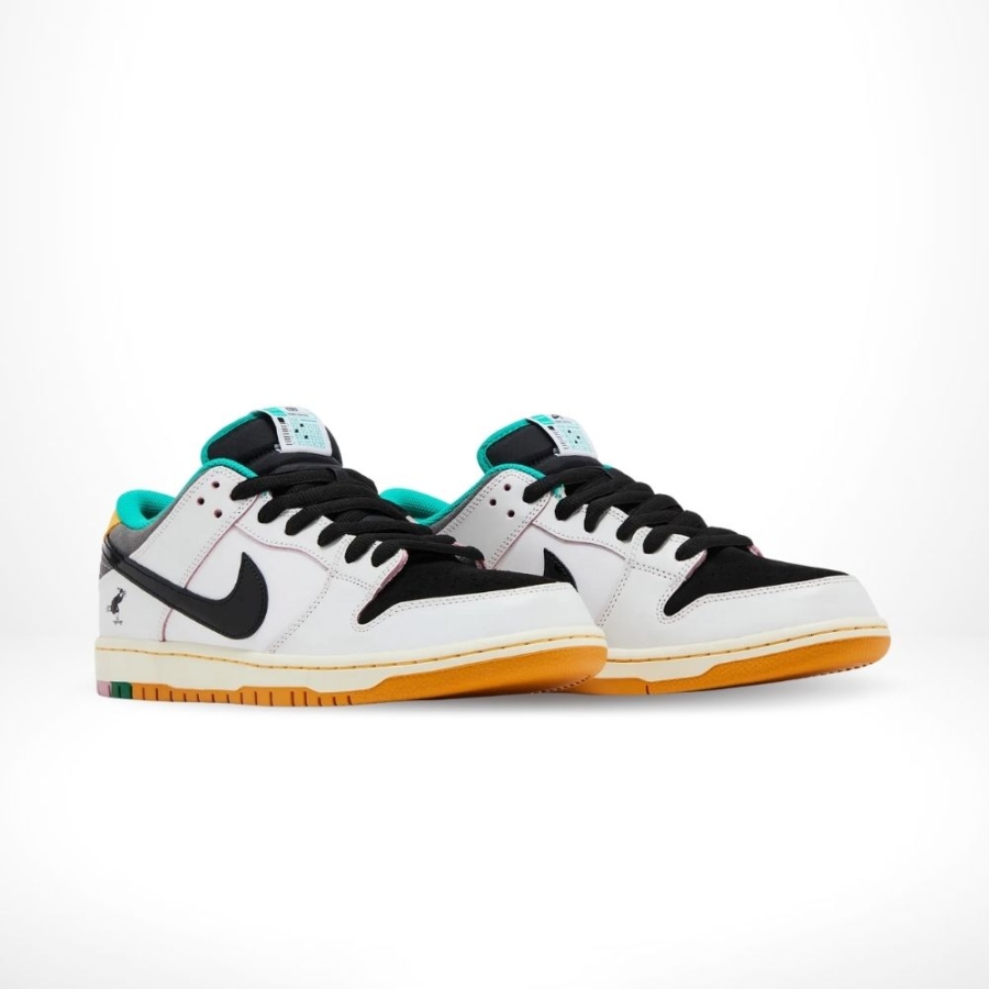 Angled front view of a full pair of Nike SB Dunk Low