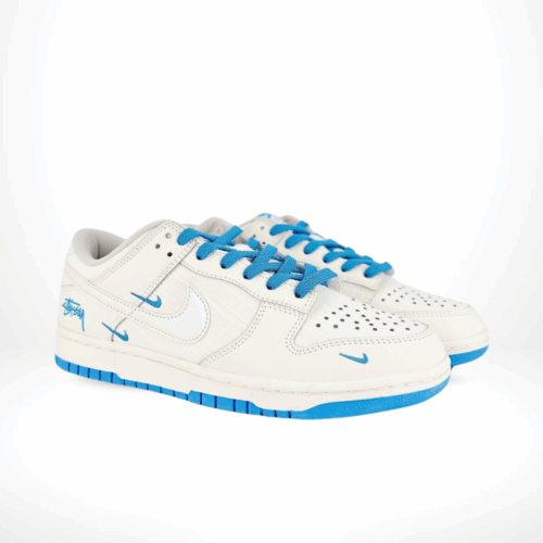 Angled front view of a full pair of Nike SB Dunk Low