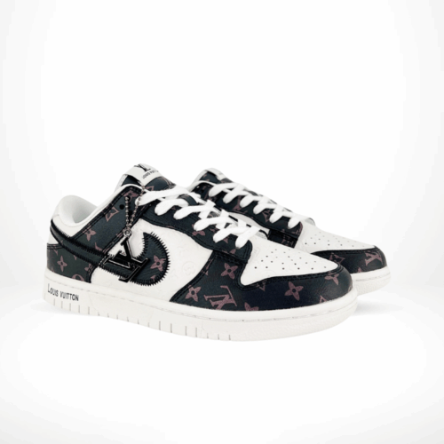 Angled front view of a full pair of Nike SB Dunk Low