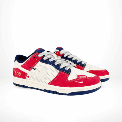 Angled front view of a full pair of Nike SB Dunk Low