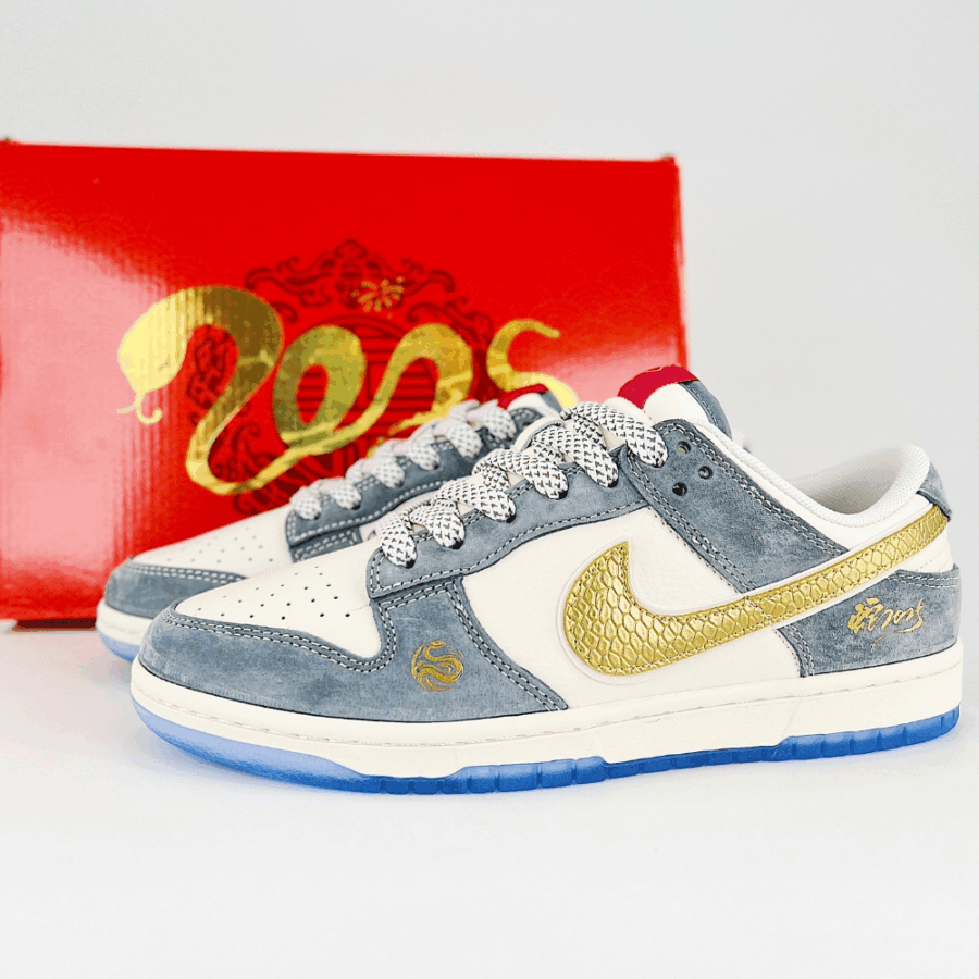 Nike SB Dunk Low Snake Year Limited Edition White Blue Gole Stars - Image 7