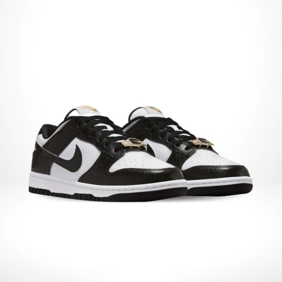Angled front view of a full pair of Nike Dunk Low
