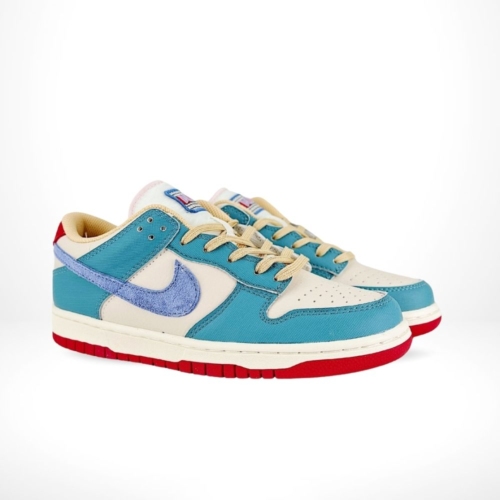 Angled front view of a full pair of Nike SB Dunk Low