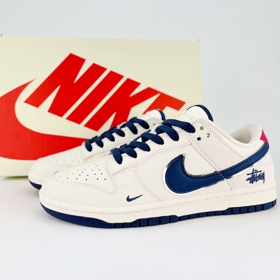 Nike SB Dunk Low X Stussy Beige Navy Blue Red - Image 7