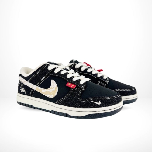 Angled front view of a full pair of Nike SB Dunk Low