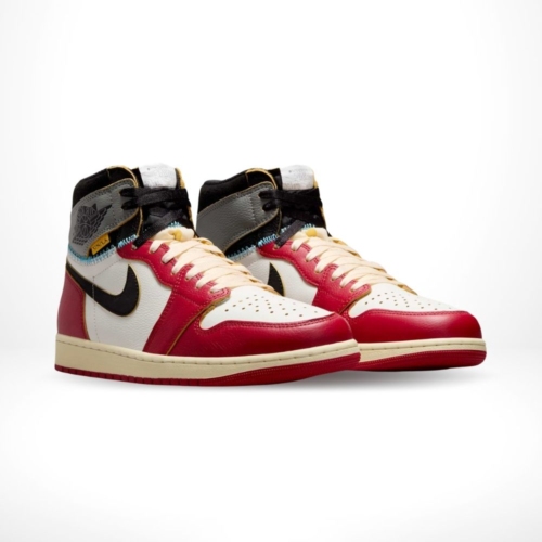 Angled front view of a full pair of Air Jordan 1