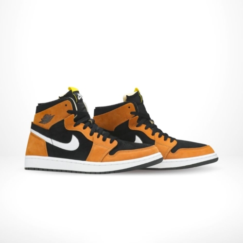 Angled front view of a full pair of Air Jordan 1