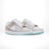 Angled front view of a full pair of Nike Dunk Low