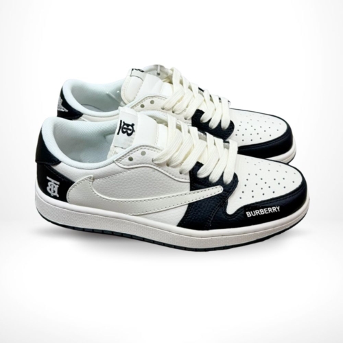Angled front view of a full pair of Air Jordan 1