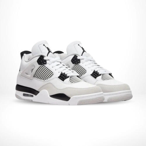 Angled front view of a full pair of Air Jordan 4