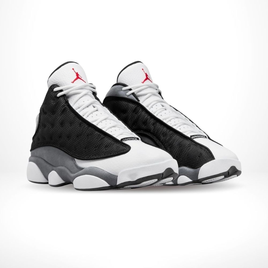 Angled front view of a full pair of Air Jordan 13
