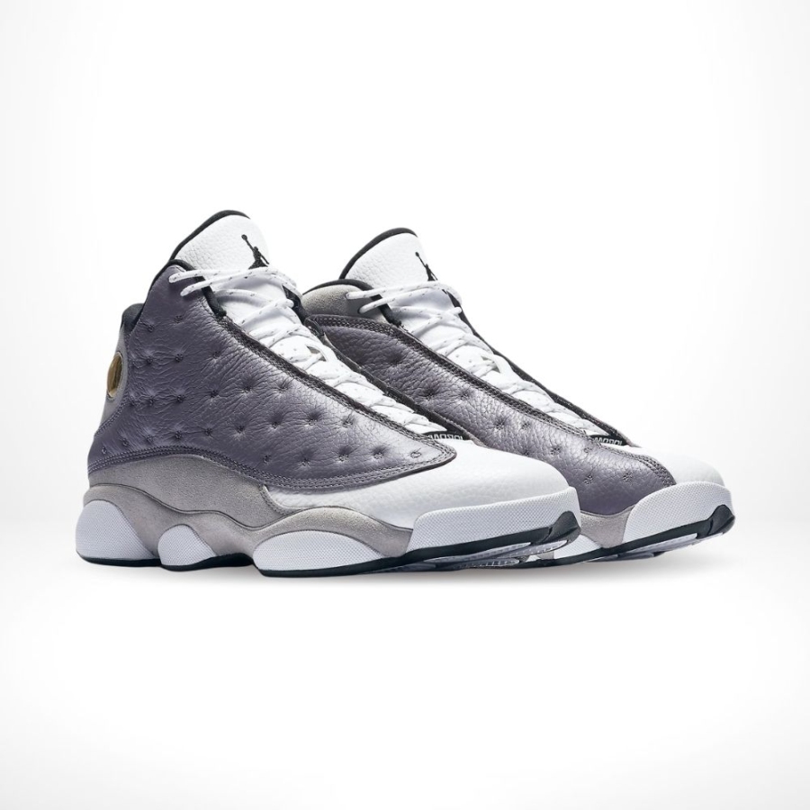 Angled front view of a full pair of Air Jordan 13