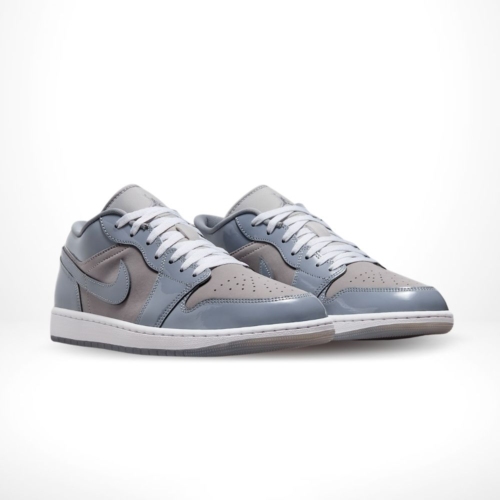 Angled front view of a full pair of Air Jordan 1