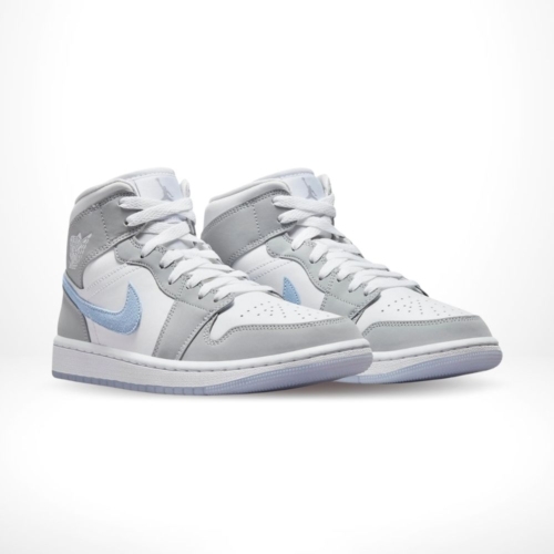 Angled front view of a full pair of Air Jordan 1