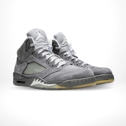 Angled front view of a full pair of Air Jordan 5
