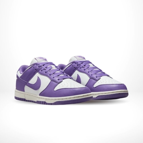 Angled front view of a full pair of Nike Dunk Low