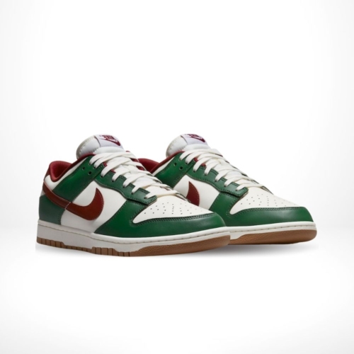Angled front view of a full pair of Nike Dunk Low